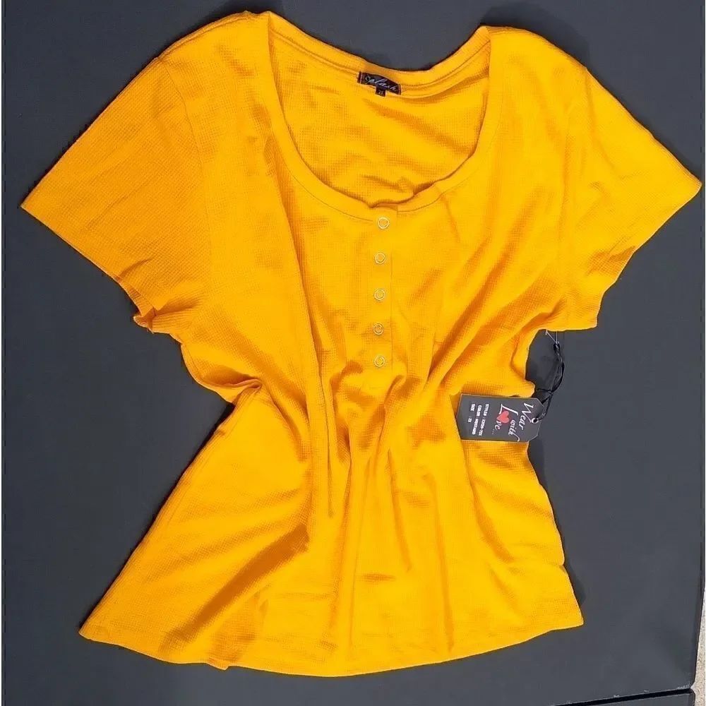 Take 50% OFF- Splash, Plus Top, Color Gold Yellow, Size-2X. - Picture 3 of 5
